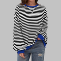 Poppy | Women's Striped Crewneck Long Sleeve Oversized Sweatshirt